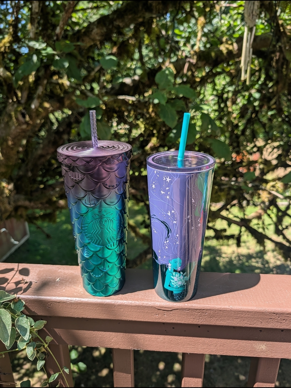 Starbucks Iridescent Mermaid Cold Cup + Purple Celestial Mermaid Tumbler Set